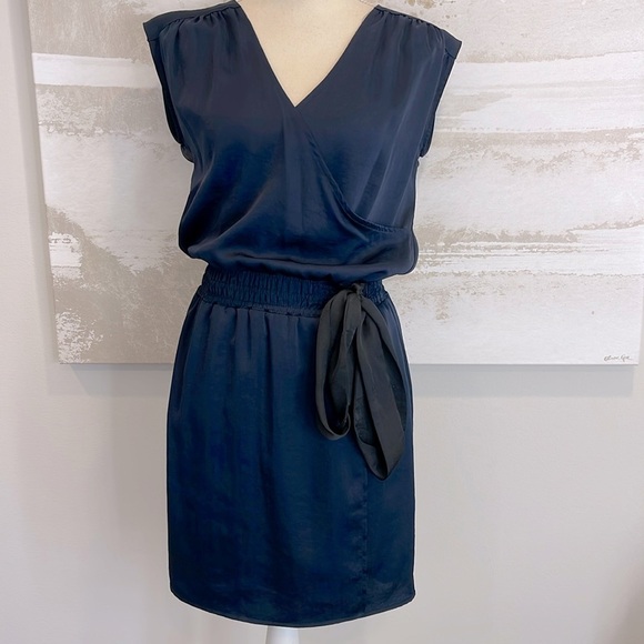 Aqua Navy Blue Elastic Waist Band & Black satin faux tie Bloomingdales Exclusive - Picture 1 of 7